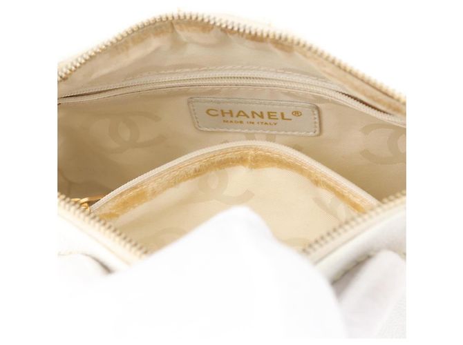 Borsa a Spalla CHANEL COCO Mark in Pelle Caviar Bianco Oro CC Auth 168141SAV D'oro - vista 28