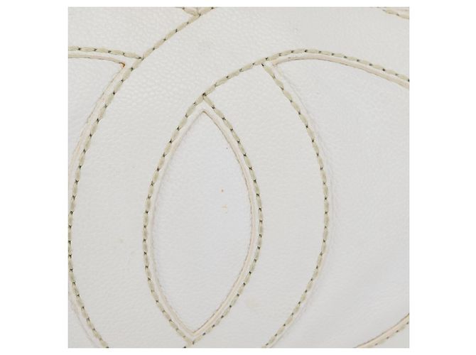 Borsa a Spalla CHANEL COCO Mark in Pelle Caviar Bianco Oro CC Auth 168141SAV D'oro - vista 3
