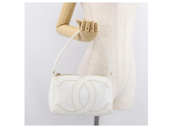 Borsa a Spalla CHANEL COCO Mark in Pelle Caviar Bianco Oro CC Auth 168141SAV D'oro - vista 30