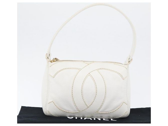 Borsa a Spalla CHANEL COCO Mark in Pelle Caviar Bianco Oro CC Auth 168141SAV D'oro - vista 31