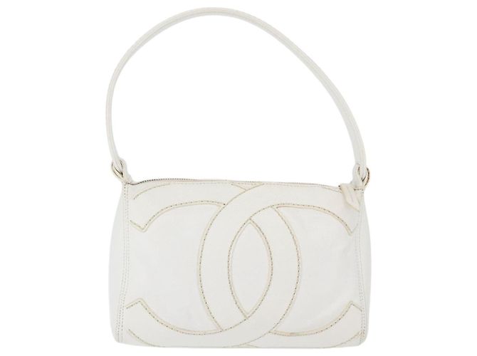 Borsa a Spalla CHANEL COCO Mark in Pelle Caviar Bianco Oro CC Auth 168141SAV D'oro - vista 4