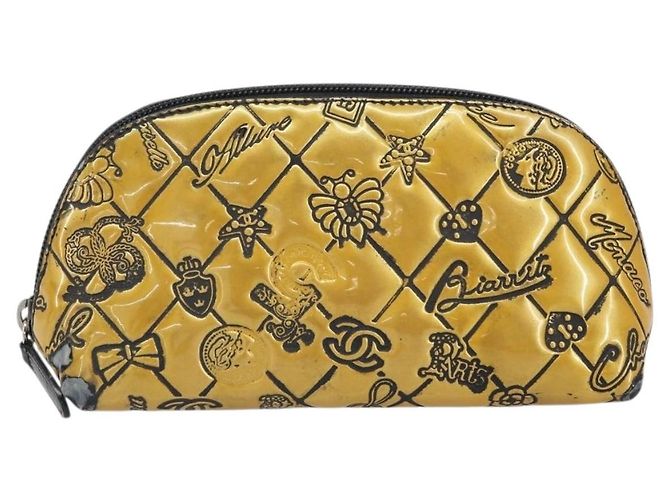 Pochette CHANEL Pelle verniciata Nera Oro Argento CC Auth 171183 Nero D'oro - vista 2