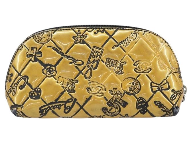 Pochette CHANEL Pelle verniciata Nera Oro Argento CC Auth 171183 Nero D'oro - vista 3