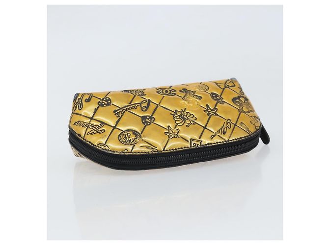 Pochette CHANEL Pelle verniciata Nera Oro Argento CC Auth 171183 Nero D'oro - vista 6