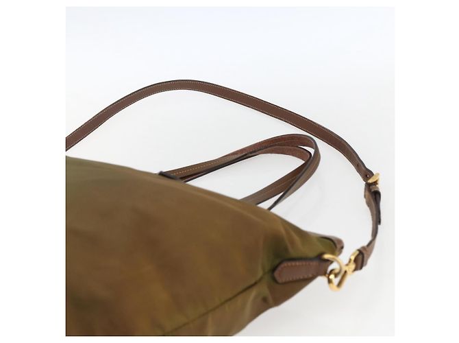 Borsa Tote PRADA in nylon pelle khaki oro Auth ti3738 D'oro Cachi - vista 10