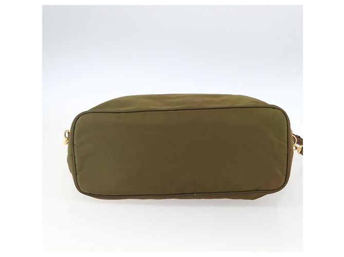 Borsa Tote PRADA in nylon pelle khaki oro Auth ti3738 D'oro Cachi - vista 11