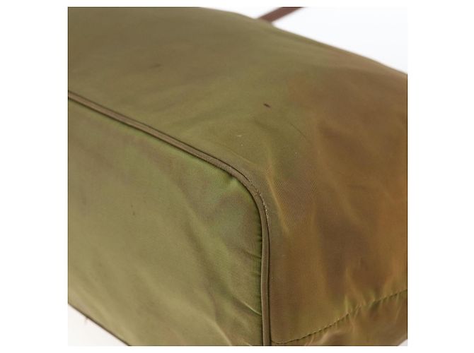 Borsa Tote PRADA in nylon pelle khaki oro Auth ti3738 D'oro Cachi - vista 12