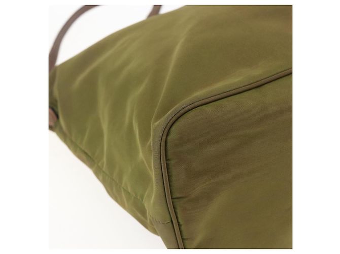 Borsa Tote PRADA in nylon pelle khaki oro Auth ti3738 D'oro Cachi - vista 13