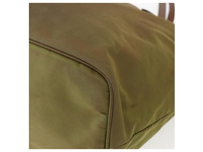 Borsa Tote PRADA in nylon pelle khaki oro Auth ti3738 D'oro Cachi - vista 14