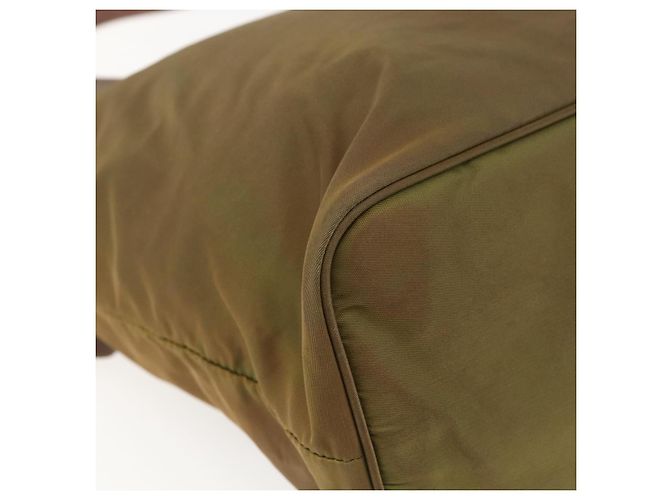 Borsa Tote PRADA in nylon pelle khaki oro Auth ti3738 D'oro Cachi - vista 15