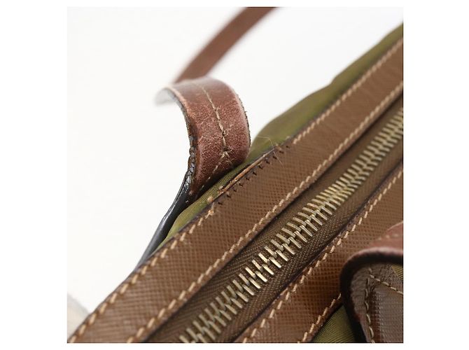 Borsa Tote PRADA in nylon pelle khaki oro Auth ti3738 D'oro Cachi - vista 19