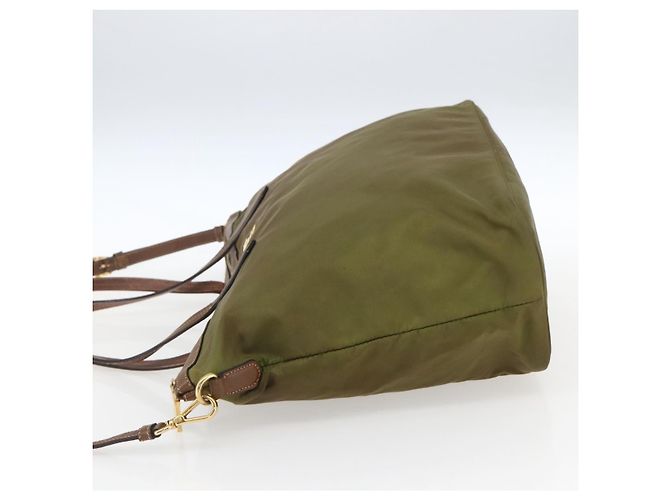 Borsa Tote PRADA in nylon pelle khaki oro Auth ti3738 D'oro Cachi - vista 4