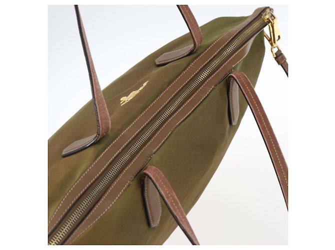 Borsa Tote PRADA in nylon pelle khaki oro Auth ti3738 D'oro Cachi - vista 6