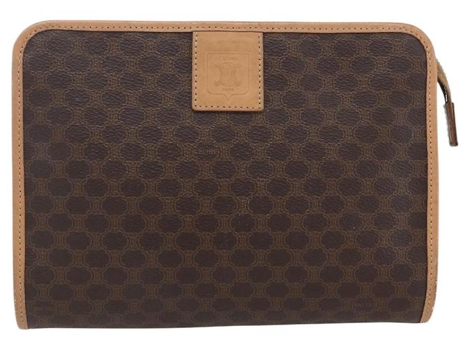 Céline Clutch in tela Macadam CELINE in pelle PVC marrone oro Auth ti3695 D'oro - vista 2
