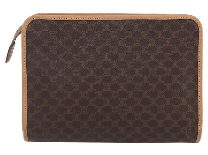 Céline Clutch in tela Macadam CELINE in pelle PVC marrone oro Auth ti3695 D'oro - vista 3
