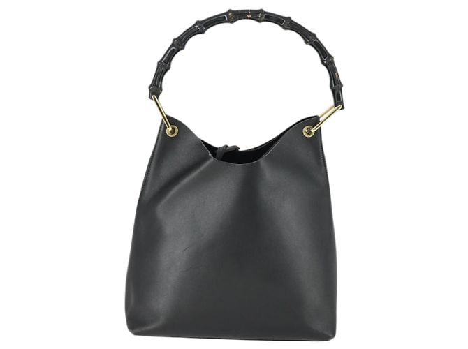 Borsa a Spalla in Pelle Gucci Bamboo Nera Oro 001 2113 1880 Auth 169379 Nero D'oro - vista 2