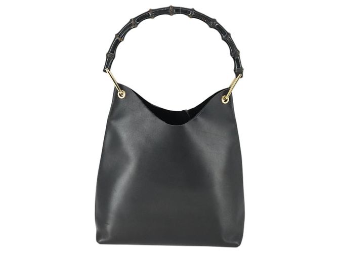 Borsa a Spalla in Pelle Gucci Bamboo Nera Oro 001 2113 1880 Auth 169379 Nero D'oro - vista 3