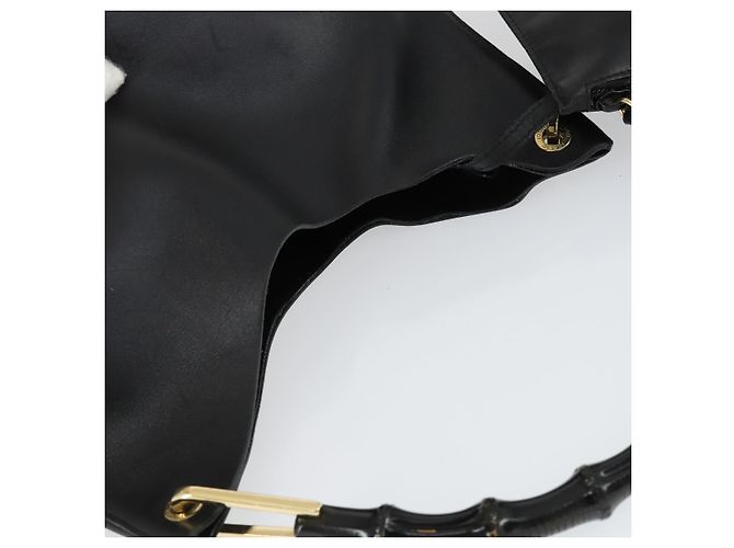 Borsa a Spalla in Pelle Gucci Bamboo Nera Oro 001 2113 1880 Auth 169379 Nero D'oro - vista 6