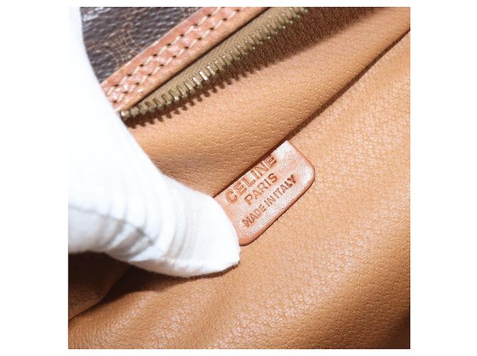 Céline Borsa a mano in tela Macadam CELINE in pelle PVC marrone oro Auth BA10609 D'oro - vista 17