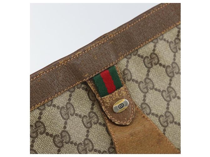 GUCCI GG Supreme Web Sherry Line Clutch Bag PVC Beige Oro 89 01 033 Auth ti3684 - vista 12