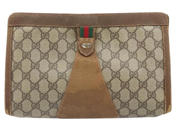 GUCCI GG Supreme Web Sherry Line Clutch Bag PVC Beige Oro 89 01 033 Auth ti3684 - vista 2