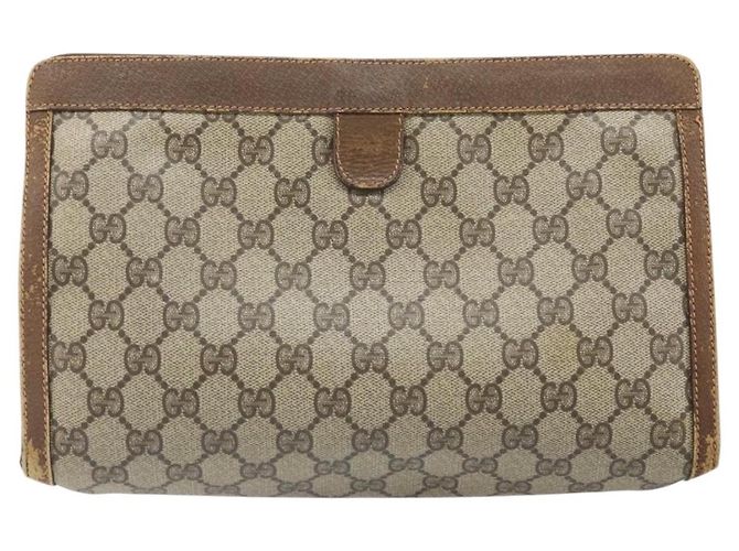 GUCCI GG Supreme Web Sherry Line Clutch Bag PVC Beige Oro 89 01 033 Auth ti3684 - vista 3