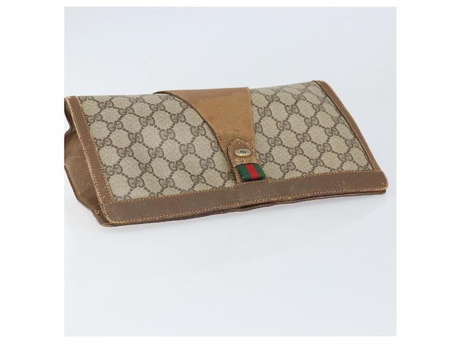 GUCCI GG Supreme Web Sherry Line Clutch Bag PVC Beige Oro 89 01 033 Auth ti3684 - vista 6