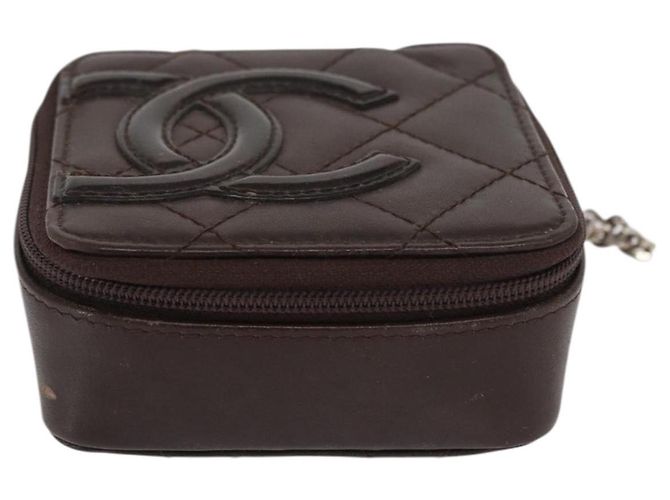 Pochette in pelle della linea Cambon CHANEL marrone scuro con CC argento Auth 171191 - vista 2