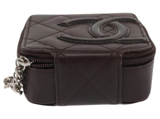 Pochette in pelle della linea Cambon CHANEL marrone scuro con CC argento Auth 171191 - vista 3