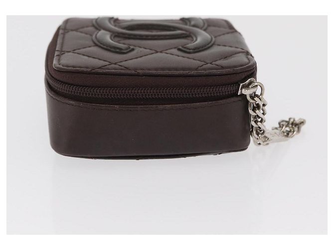 Pochette in pelle della linea Cambon CHANEL marrone scuro con CC argento Auth 171191 - vista 4