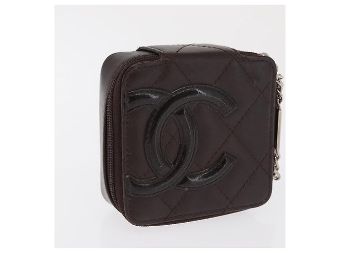Pochette in pelle della linea Cambon CHANEL marrone scuro con CC argento Auth 171191 - vista 6