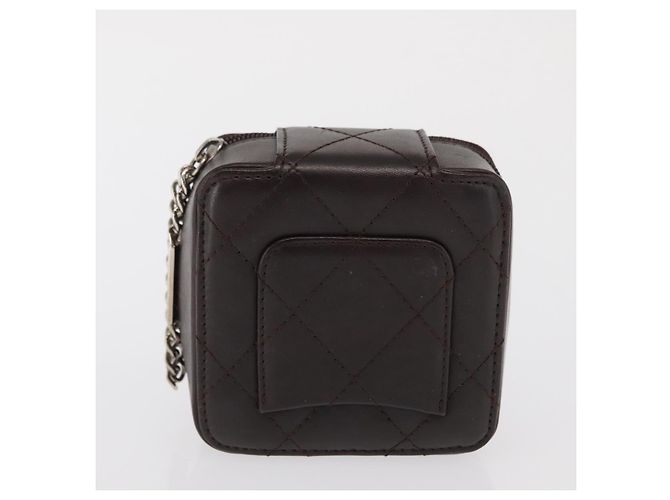 Pochette in pelle della linea Cambon CHANEL marrone scuro con CC argento Auth 171191 - vista 7