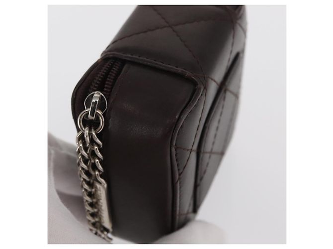 Pochette in pelle della linea Cambon CHANEL marrone scuro con CC argento Auth 171191 - vista 8