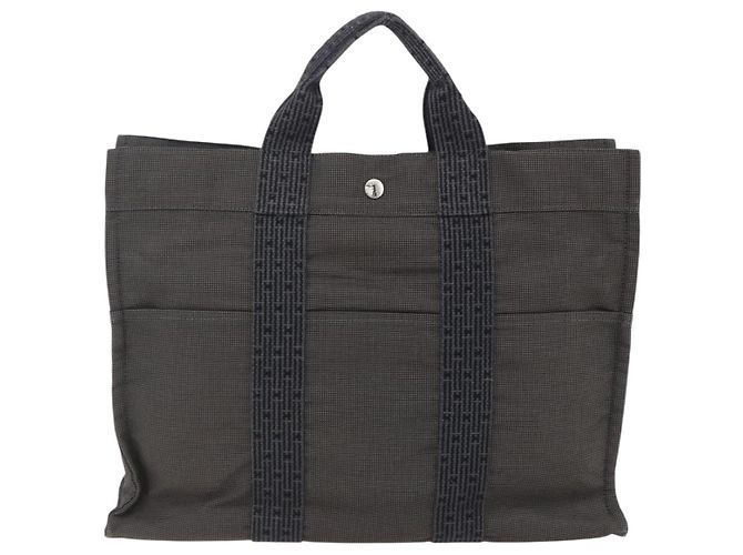 Hermès HERMES Borsa a Mano Her Line Tote MM in Tela Grigia Argento Auth 171993 Marrone - vista 3