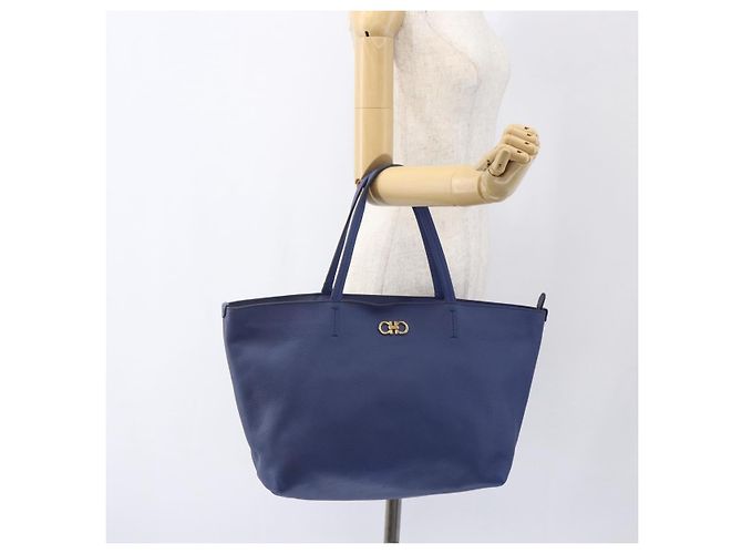 Borsa tote in pelle blu e oro Auth BA10661 di Salvatore Ferragamo D'oro - vista 22