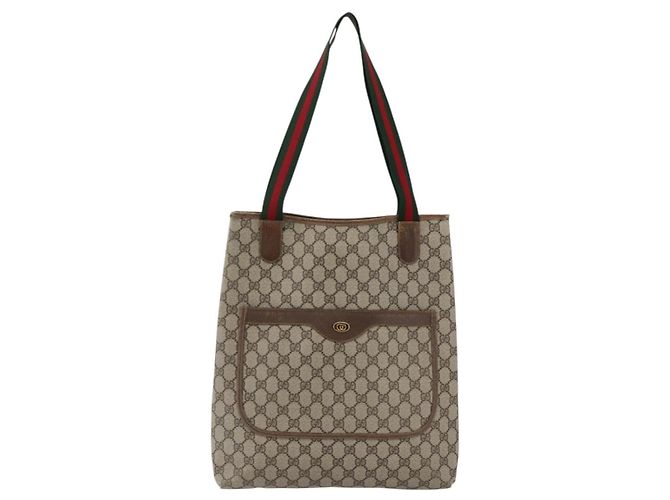 Borsa tote Gucci GG Supreme Web Sherry Line in PVC beige e oro 16 002 4487 Auth ti3729 D'oro - vista 2