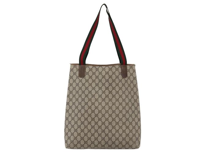 Borsa tote Gucci GG Supreme Web Sherry Line in PVC beige e oro 16 002 4487 Auth ti3729 D'oro - vista 3