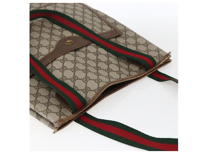 Borsa tote Gucci GG Supreme Web Sherry Line in PVC beige e oro 16 002 4487 Auth ti3729 D'oro - vista 6