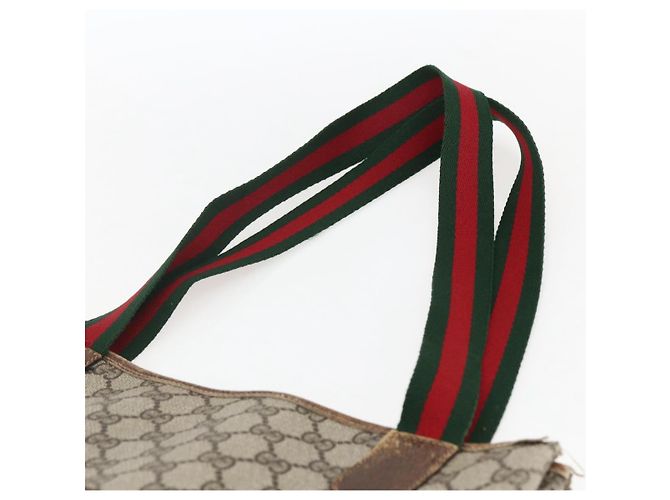 Borsa tote Gucci GG Supreme Web Sherry Line in PVC beige e oro 16 002 4487 Auth ti3729 D'oro - vista 8
