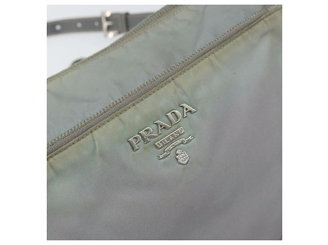 PRADA Schultertasche Nylon Grau Silber Authentisch 170376 Braun - Ansicht 15