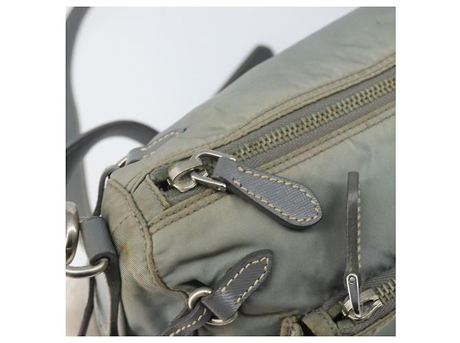 PRADA Schultertasche Nylon Grau Silber Authentisch 170376 Braun - Ansicht 16