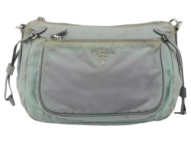 PRADA Schultertasche Nylon Grau Silber Authentisch 170376 Braun - Ansicht 2