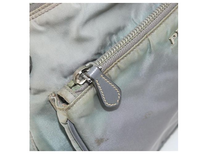 PRADA Schultertasche Nylon Grau Silber Authentisch 170376 Braun - Ansicht 23