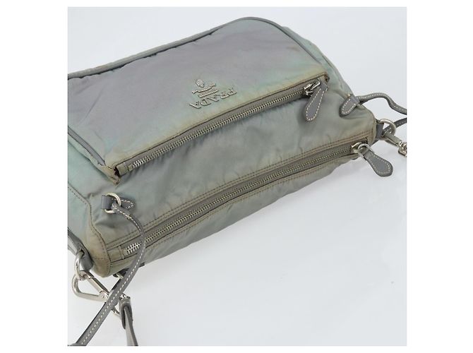 PRADA Schultertasche Nylon Grau Silber Authentisch 170376 Braun - Ansicht 6