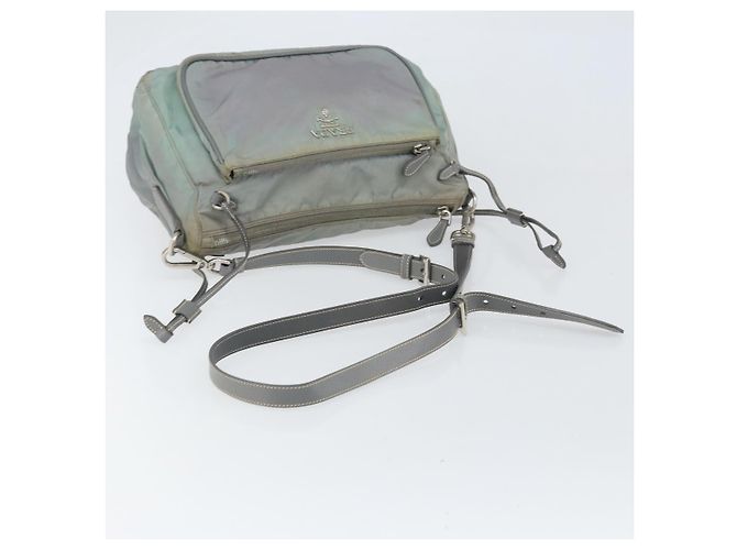 PRADA Schultertasche Nylon Grau Silber Authentisch 170376 Braun - Ansicht 7