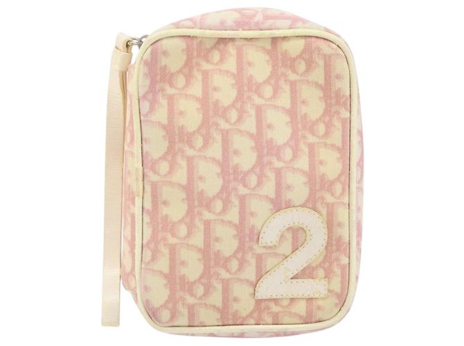 Christian Dior Trotter Canvas Pouch PVC Rosa Silber Auth ti3758 - Ansicht 2