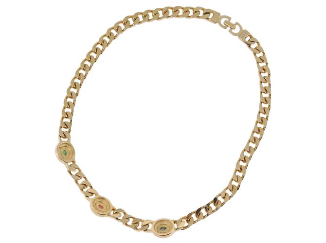 Collana in pietre colorate e strass Christian Dior metallo 2 pezzi Oro Auth am10776V - vista 10