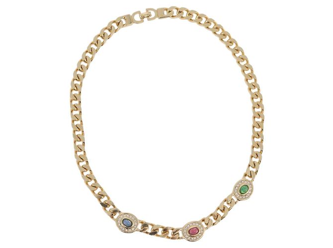 Collana in pietre colorate e strass Christian Dior metallo 2 pezzi Oro Auth am10776V - vista 2