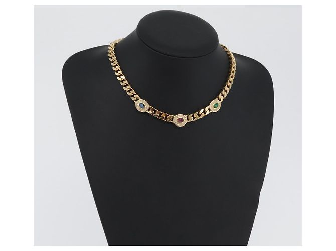 Collana in pietre colorate e strass Christian Dior metallo 2 pezzi Oro Auth am10776V - vista 27