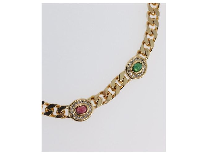 Collana in pietre colorate e strass Christian Dior metallo 2 pezzi Oro Auth am10776V - vista 4